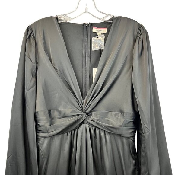 Andree by Unit Womens Long Sleeve V-Neck Twisted Waist Pant Jumpsuit Black S New - Picture 3 of 11